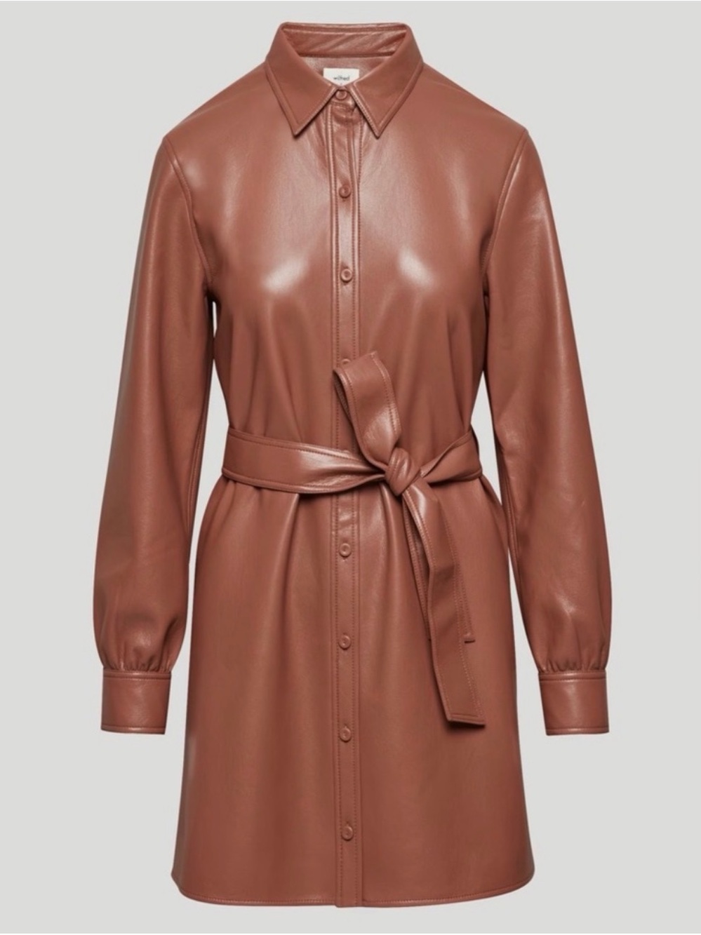 Aritzia Faux Leather Shirt Dress with Tie Belt - Chestnut Brown